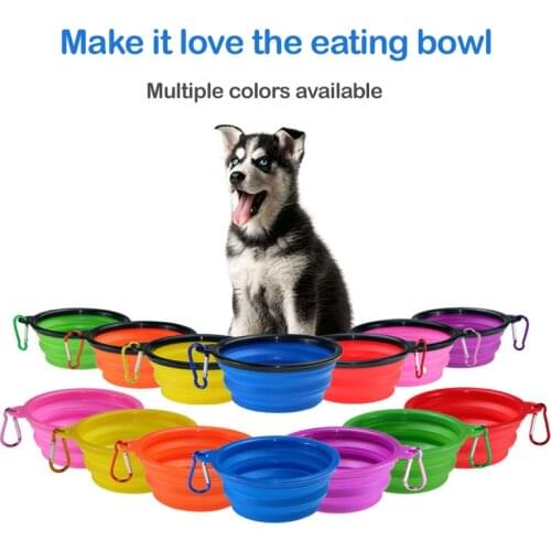 Silicone Folding Dog Bowl Pet Dish Plate Portable Travel Bowl Dog Feeder Utensils With Hook for easy carrier Pet Accessories