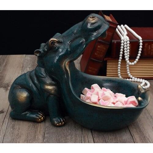 Nordic Resin Hippopotamus Key Storage Box Statue Creative Hippo Figurine Office Table Sculpture Candy Container Home Decor Gift