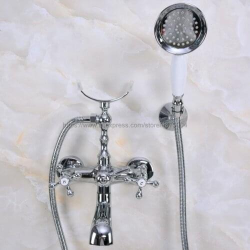 Bathtub Faucet Chrome Wall Mounted Rain Shower Faucet Round Handheld 2 Handle Luxury Bathroom Mixer Tap Set Nna227
