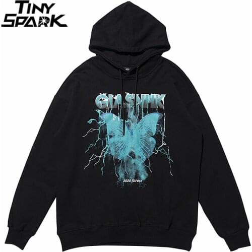 Hoodie Sweatshirt Hip Hop Streetwear Butterfly Letter Print Hooded Pullover 2021 Men Harajuku Cotton Casual Hoodie Autumn Black