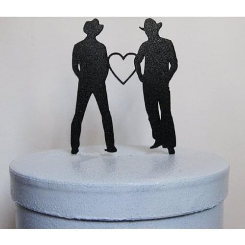Gay Wedding Cake Topper same sex ,two cowboys wedding cake topper with love,Customized Acrylic wooden gold silver cake topper