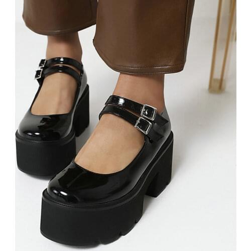Spring Autumn Girls Wedges Lolita Shoes Patent Leather Women Mary Janes Shoes Platform Woman Flats Round Toe Ladies Shoes