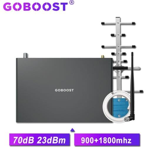 GOBOOST GSM 2G 3G 900 MHz Signal Booster Networl Cellular Amplifier LTE 4G 1800 MHz Repeater B8 B1 With 13M Antenna Set