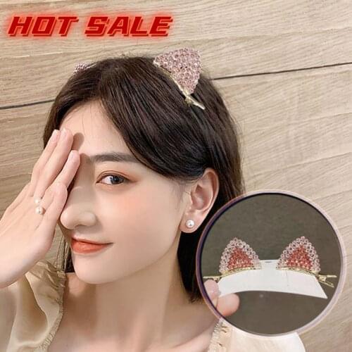 Korean Style Hair Accessories Shine Barrettes Water Drill Edge Clamp Cat Ear Hairpin Girl Banger Top Clamp Duckbill Clip Hairpin