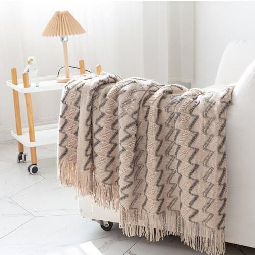 Yellow Knitted Blanket Air Conditioning Blanket Nordic Decorative Blanket for Sofa Bed Throw Chunky Knit Throw Tassel Blanket