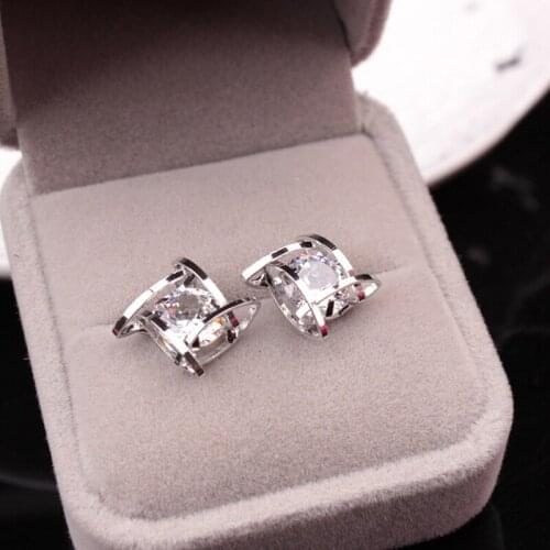 New Fashion Women Earring Hollow Out Square Zircons Earrings Ear Studs Rhinestones Stud Earrings Gold Colors