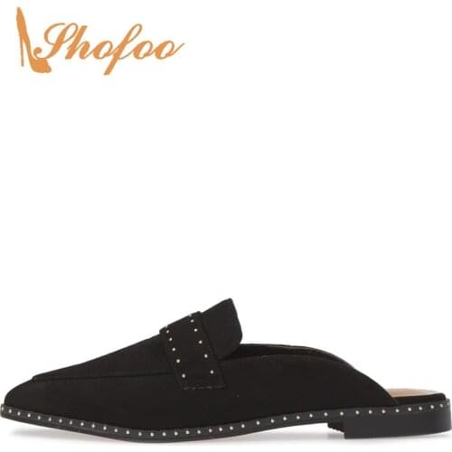 Rivets Women Ladies Outside Basic Slippers Adult Flat With Shoes Summer Pointy Toe Mature Concise Large Size 14 16 Holidays 2021