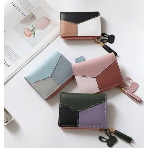 Womens Short Wallet Stitching Collision Short Wallet Zip Zero Wallet Womens Bag Red Handbag Wallet Hand-grabbing bag