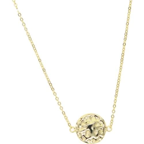 High quality 925 sterling silver thin dainty delicate chain hammered effect round charm unique girl silver necklace minimal