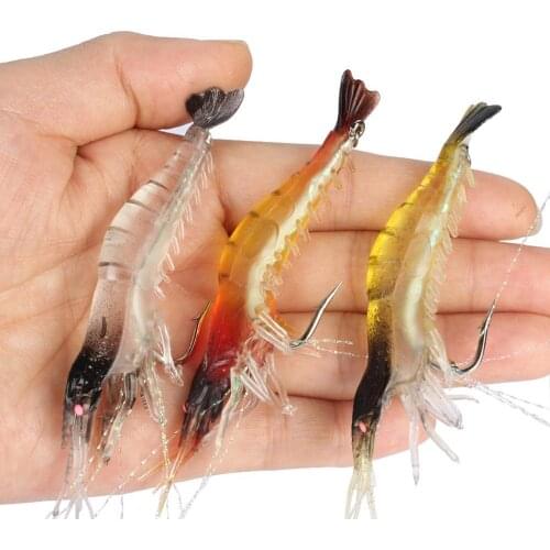 12 Pcs/Lot 7.5cm Soft Silicone Lures Luminous Shrimp Artificial Fishing Baits With Hooks Swivels Lures Sets Fishing Tackle