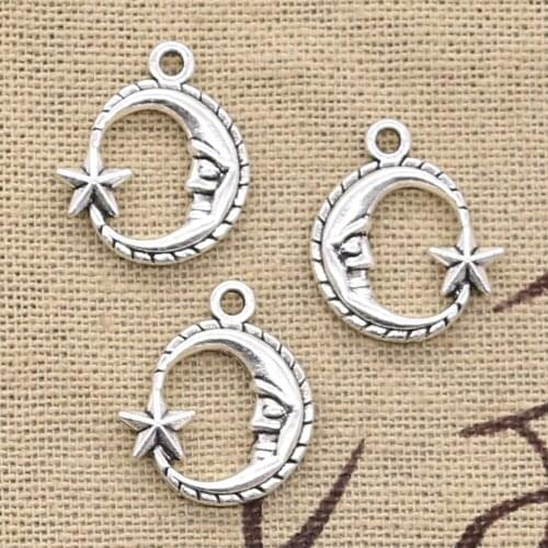 15pcs Charms Moon Star 19x16mm Antique Silver Color Plated Pendants Making DIY Handmade Tibetan Silver Color Finding Jewelry