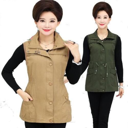 2020 Spring Women Sleeveless Jacket Female Slim Coats Plus Size Pure cotton Vest Coat Fashion casual Mother waistcoat clothing