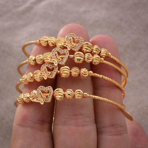 24K 4pcs Butterfly Stone Gold Color Dubai Bangles For Baby Boys Girls Women Bracelet Girl Arab Bangles Child jewelry