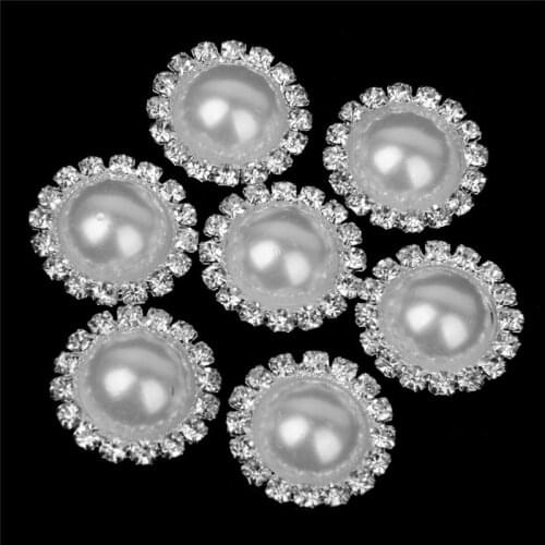 25 pc /Pack 15mm White Round Rhinestone Faux Pearl Glue on Flat Back Embellishment AA7965