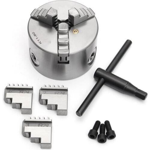 3 Jaw Lathe Chuck Self-Centering 3" K11-80 Hardened Steel for Drilling Milling Machine Wrench and Screws