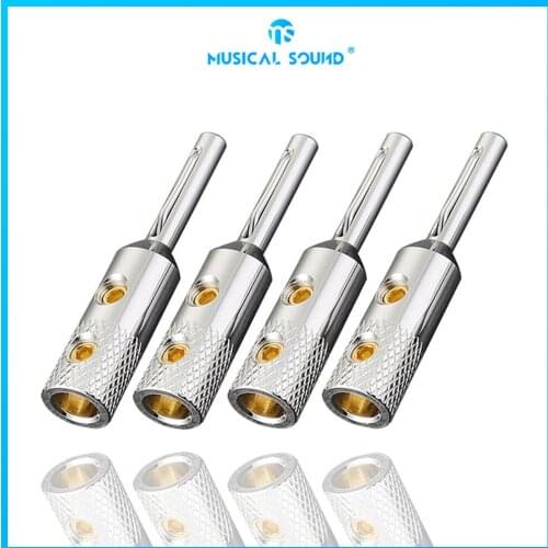 4Pcs Silver-Plated European Style Banana Power Plug Connector Audio Speaker Cable Plug Audio Pin Connector Jack With Screw Lock