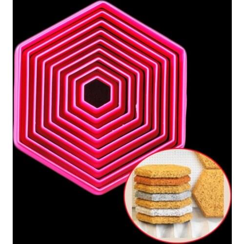 9 Pc Per Set Child DIY Flat Edge Hexagon Shaped PP Plastic Fondant Biscuit Dough Cutter Tiramisu Mold Cookies Mould Pastry Tool