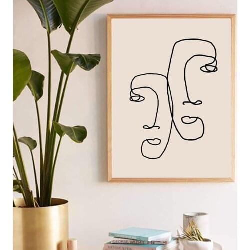 Abstract One Line Couple Face Drawing Print Minimalist Romantic Couples Gifts Art Canvas Painting Wall Art Decor Bedroom Home