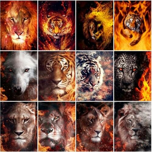 EverShine Diamond Painting Animals Picture Of Rhinestones Diamond Embroidery Lion Mosaic Fire Cross Stitch Kits Handmade Hobby