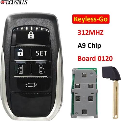 Keyless-Go 5+1/6 Button Smart Remote Car Key Fob 312Mhz A9 Chip Board 0120 with TOY12 Uncut Blade for Toyota Alphard Vellfire