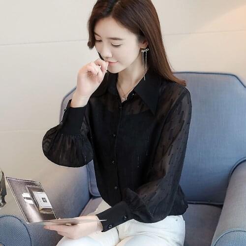 Spring Women Blouses Chiffon Shirt Fashion Loose Long Sleeve Top Solid Color Ladies Shirts Blusas