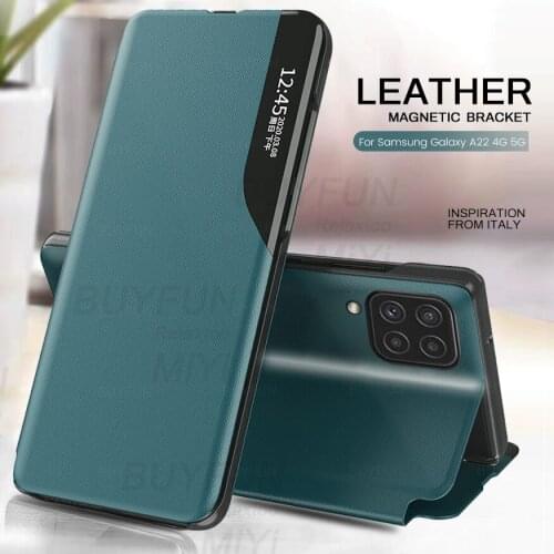 Covers for samsung a22 case pu leather smart window view magnetic flip for samsung galaxy a22 a 22 22a 2021 4g 5g stand coque