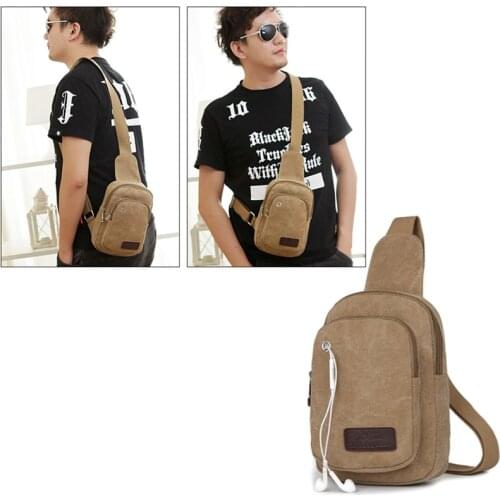 Canvas Usb Charging Mens Sling Earphone Pouch Men Crossbody Bags Fashion Casual Messengers Bag For Chest Bag Shoulder Pack Sac