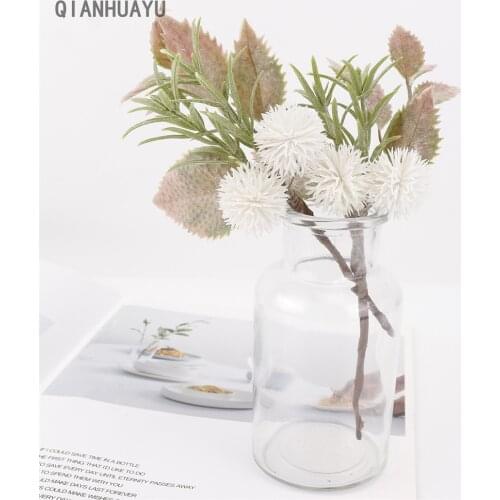 Artificial Green Plant Leaves Fake White Ball For Room Home Decor Flower Vase Wedding Bouquet Christmas Decoration Accessories