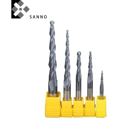 Tungsten steel tapered ball end mills HRC55 85L-110L cnc carbide ball nose milling cutter for woodworking reliefsing