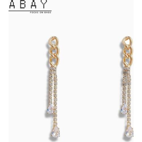 Fashion Hot Sale Long Tassel Full Water Rhinestone Earrings Women 2020 New Versatile Temperament Metal Cool Wind Ear Pendant
