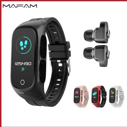 MAFAM N8 Smart Watch with Bluetooth Earphones 0.96Inch Square Screen TWS Headset Call Watches Long Standby Health Monitor
