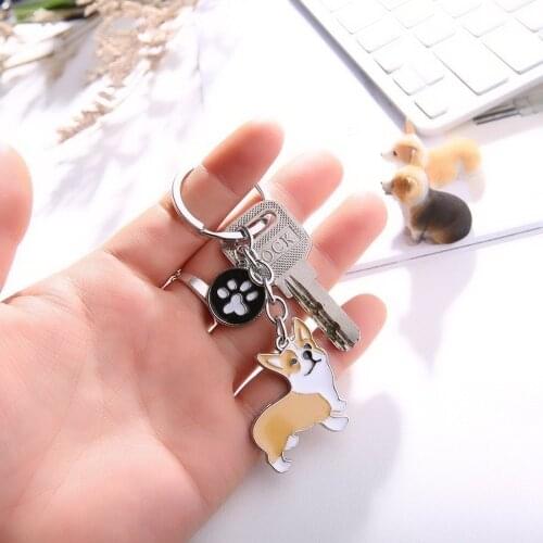 Metal PET Key Chain Welsh Corgi Dogs Key Ring Bag Charm Wholesale Lovely Keychain Car Keyring Gift Women Jewelry