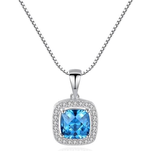 MetJakt S925 Sterling Silver Fashion Micro-Inlaid Zircon Sapphire Fashion Exquisite All-match Womens Necklace