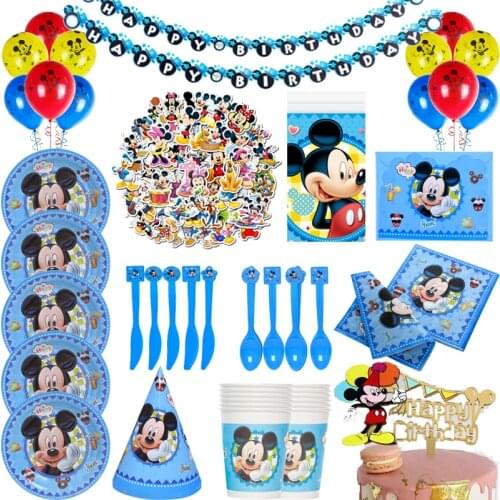 Cartoon Disney Mickey Mouse Theme Kids Favor Birthday Party Cups Plates Balloon Baby Shower Disposable Tableware Supplies