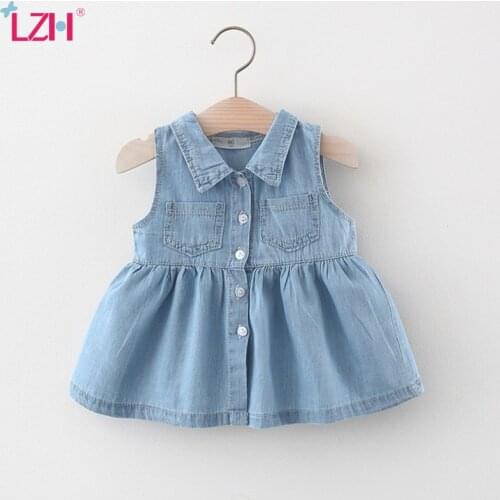 LZH Fashion Solid Color Denim Vest Dresses For Childrens Summer Clothing Dress 2021 Infant Girls Dress Sleeveless Kids Costume