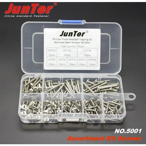 160pcs ST3 (3mm)Phillips Truss HeadSelf Tapping A2 Stainless Steel Screws Assortment Kit NO.5001