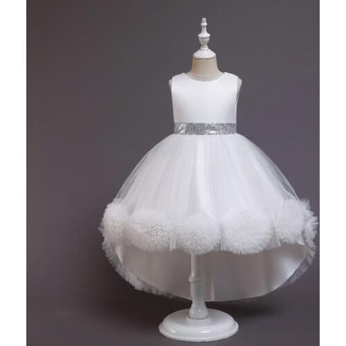 2021 New Girls Sleeveless Lace Ball Mesh Princess Dress Kids Birthday Elegant Party Prom Ball Gown Children Costume 3-15 Year