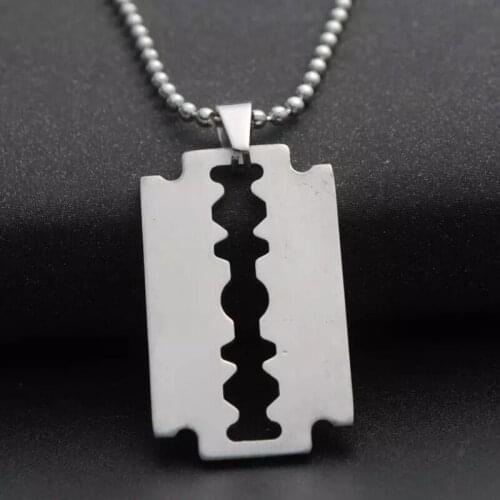 Hot Cool Mens Stainless Steel Razor Pendant Silver Color Ball Blade Chain Necklace Men Jewelry Steel Male Shaver Shape Necklace