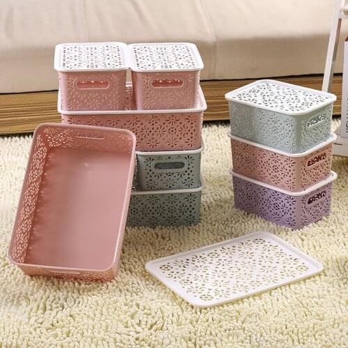 Kitchen Storage Basket Plastic Sundry Box Makeup Cosmetic Organizer Desktop Hollow Clothes Underwear Box Bathroom Accessories