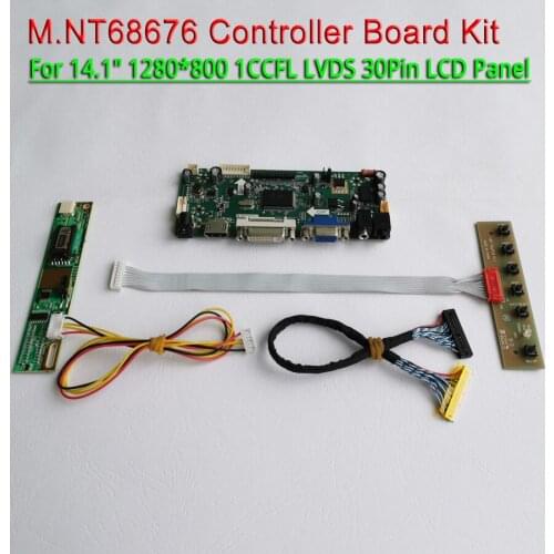 Fit LP141WX3 14.1" VGA DVI 1Pcs CCFL keyboard cable 1280*800 LVDS 30Pins LG M.NT68676 LCD screen controller board DIY kit