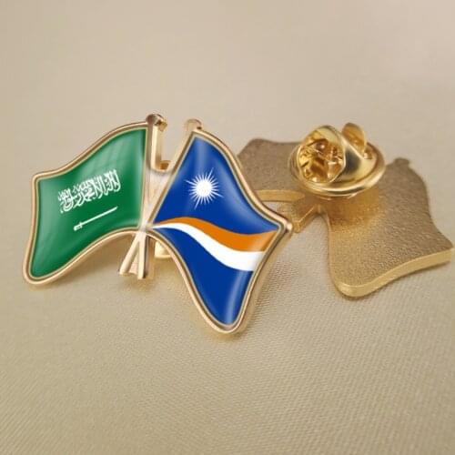 Saudi Arabia and Marshall Islands Crossed Double Friendship Flags Lapel Pins Brooch Badges