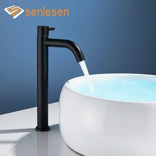 Senlesen Bathroom Basin Faucet Matte Black Deck Mounted 304 Stainless Steel Mixer Hot and Cold Water