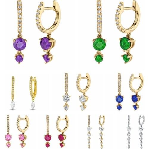 925 Silver Ear Buckle Crystal Pendant Hoop Earrings for Women Exquisite Luxury Huggie Earrings Engagement Party Charm Jewelry