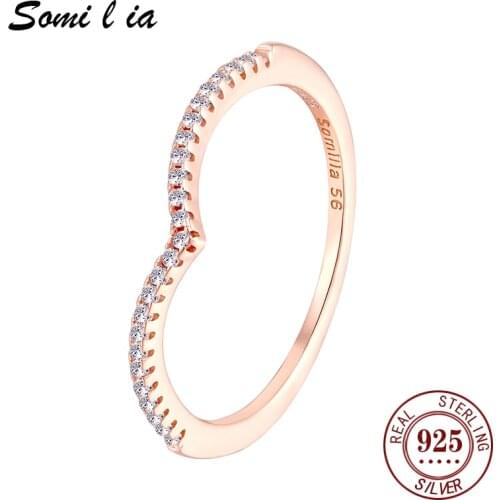 Somi l ia 100% 925 Sterling Silver Rose gold Water Droplet Clear CZ Finger Rings for Women Wedding Engagement Jewelry Girlfriend