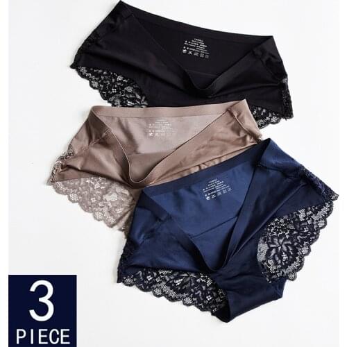 Seamless Panties For Woman Underwear Sexy Lace Briefs Solid Female PantyHot Sale Underwear Women Sexy Lace M-XXL 3 pcs set