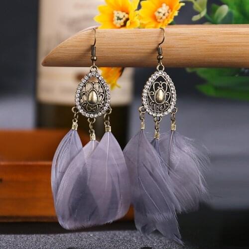 Vintage Gold Color Waterdrop Bohemian Feather Tassel Earrings for Women Ethnic Indian Jewelry Girls Wedding Long Earring Hanging