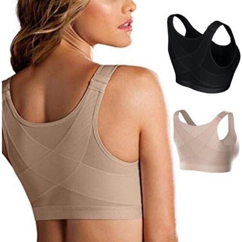 Y166 Women Full Coverage Front Closure Sports Bra X-Shaped Back Posture Corrector Bralette Wireless Push Up Shockproof Yoga Vest