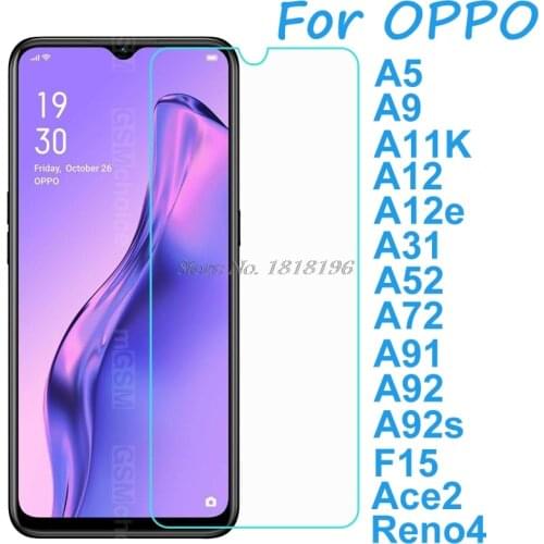 Tempered Glass For OPPO A5 A9 A11K A12 A31 A52 A72 A91 A92s F15 Ace2 Reno4 Screen Protector Phone Front Film Glass Cover Etui