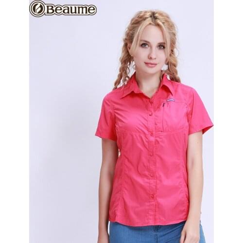 Beaume Outdoor Hiking Shirts Women Summer Short Sleeve Pure Color Quick Drying Shirts for Women Camping Hiking FJB42046