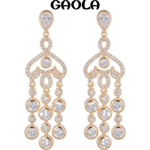 GAOLA Top Design Delicate Vintage Style Long Austria Crystal Gold Color Earrings Brand Jewelry for Woman GLE5397